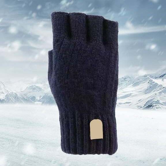 Dyfzdhu Half Finger Warm Knit Gloves Thickened For Both Men Women Fall Winter Fingerless Gloves Navy