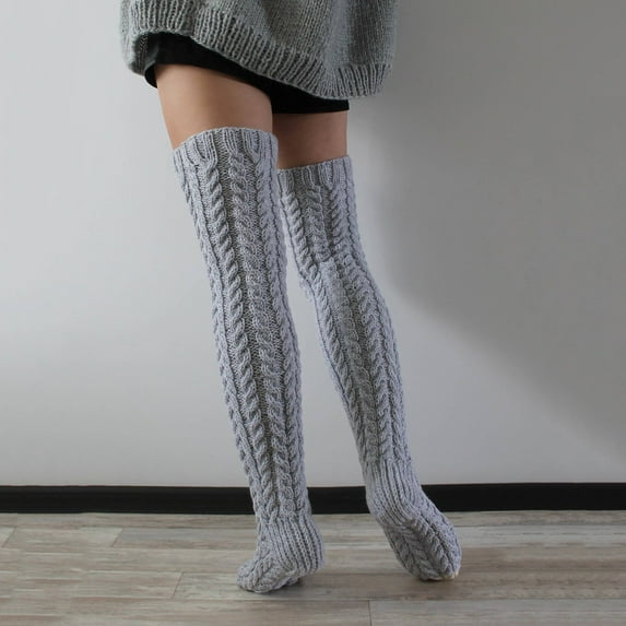 Dyfzdhu High Stockings For Womens Cable Knit Extra Long Boot Socks Over Knee Thigh Stocking Leg Thermalers