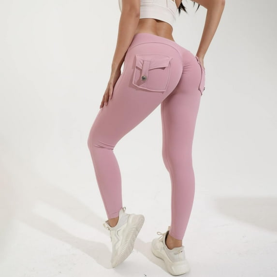 Dyfzdhu Hip Lifting Leggings With Pockets for Women Stretch Cargo Leggings High Waisted Workout Running Pants Pink