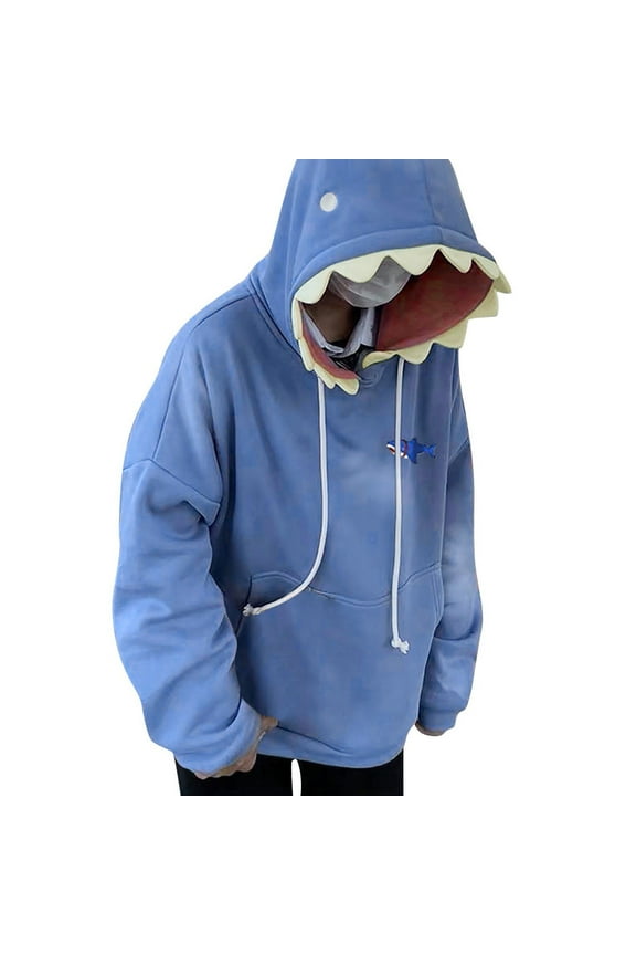 Hoodies Cute Shark Hoodie Long Sleeve Blue Kawaii Shark Shape Hooded Pullover Sweatshirts Hoodies For Women