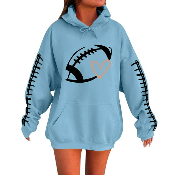 Dyfzdhu Hoodies Football Sweatshirt Graphic Print Long Sleeve Sweatshirt Casual Funny Pullover Tops Hoodies For Women