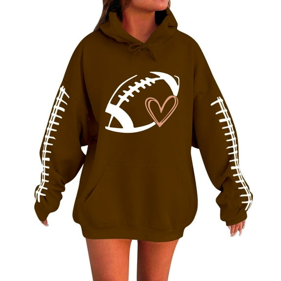 Dyfzdhu Hoodies Football Sweatshirt Graphic Print Long Sleeve Sweatshirt Casual Funny Pullover Tops Hoodies For Women