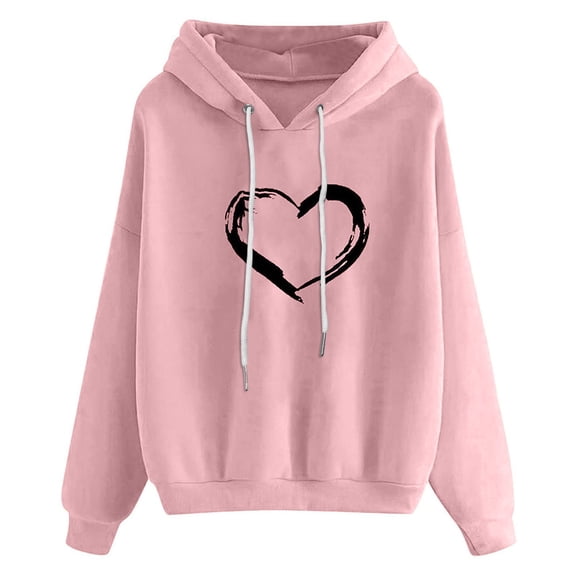 Dyfzdhu Hoodies Heart Printing Comfy Bright Color Long Sleeve Sweatshirt Hoodies For Women