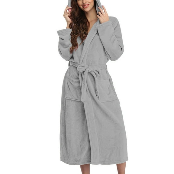 Dyfzdhu Hoodies Hooded Fleece Bathrobe Lightweight Soft Plush Long Flannel Sleepwear Fleece Hooded Bathrobe Plush Long Warm Robe Hoodies For Women