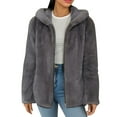thumbnail image 1 of Dyfzdhu Hoodies Winter Faux Jacket Coats Fuzzy Back Hood And Front Placket Shaggy Shacket Jacket Hoodies For Women, 1 of 5
