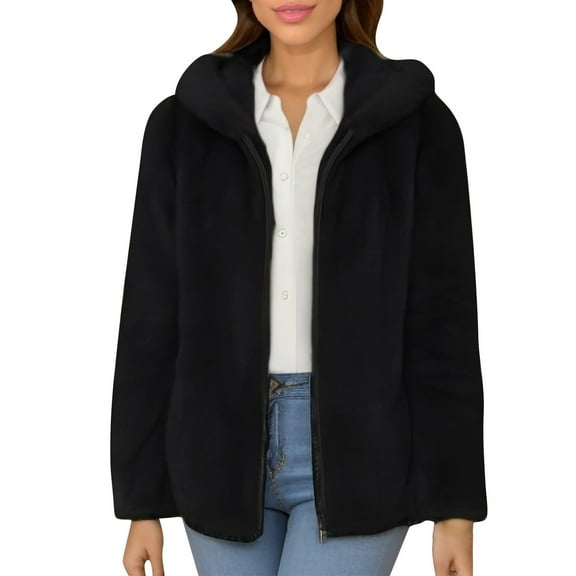 Dyfzdhu Hoodies Winter Faux Jacket Coats Fuzzy Back Hood And Front Placket Shaggy Shacket Jacket Hoodies For Women