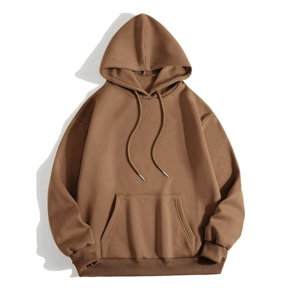 Dyfzdhu Hoodies for Women Casual Solid Color Long Sleeve Hooded Oversized Sweatshirt Pullover Coffee