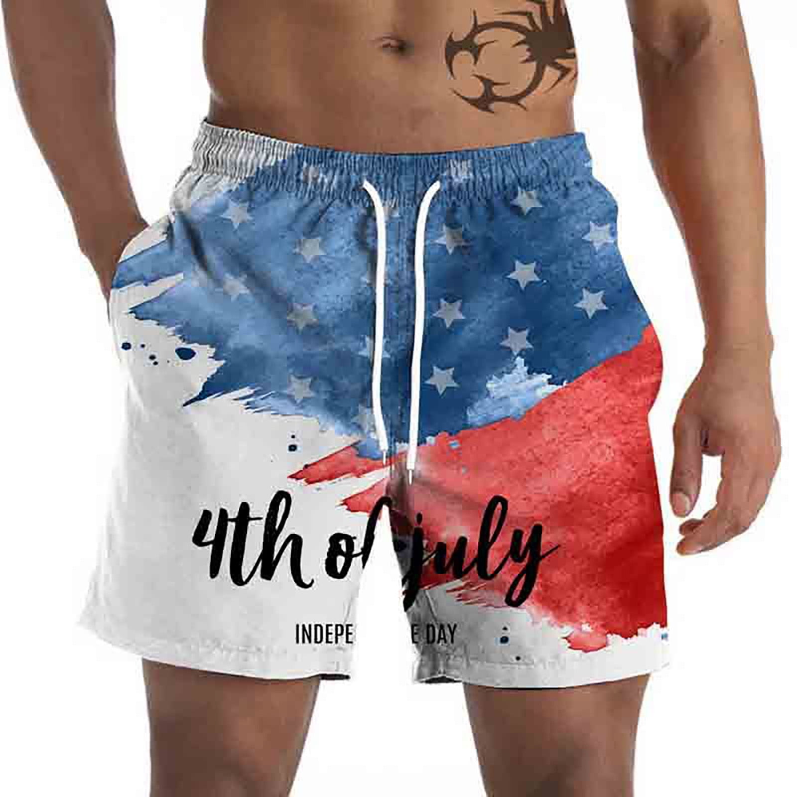 Dyfzdhu Mens American Flag Printed Board Shorts for Men Big and Tall Drawstring Beach Pants