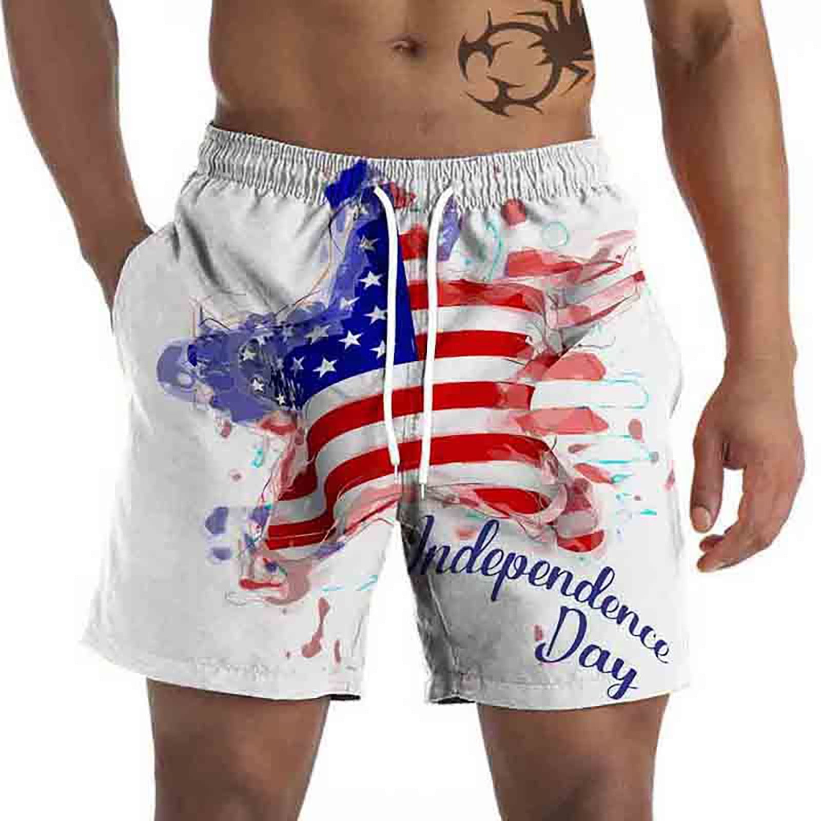 Dyfzdhu Mens American Flag Printed Board Shorts for Men Big and Tall Drawstring Beach Pants