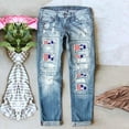thumbnail image 1 of Dyfzdhu Independence Day Jeans for Women American Flag Printed Patchwork Ripped Jeans Straight Distressed Denim Pants With Pockets, 1 of 4
