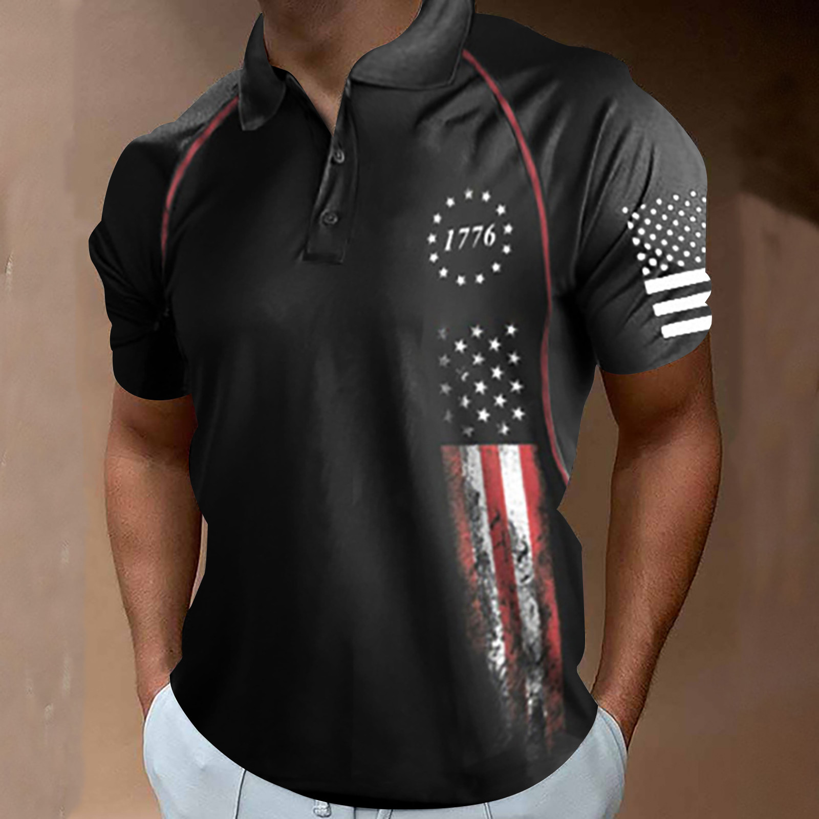 Dyfzdhu Independence Day Shirts For Men American Flag Graphic Tee Short Sleeve Patriotic Polo 2092