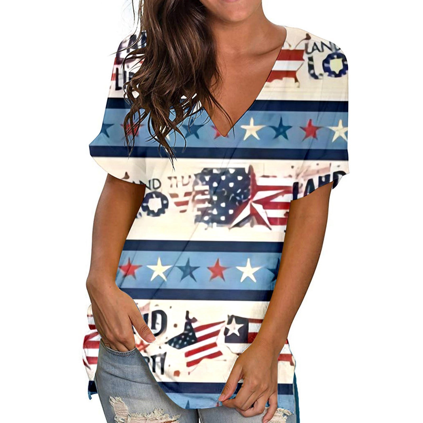 4th Of July T Shirts July 4th Women's Patriotic V Neck Short Sleeve Top Summer Us Flag Shirts For Women