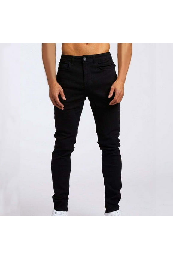 Jeans for Men Skinny Stretch Ripped Tapered Leg Jeans Light Blue Black