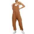 thumbnail image 1 of Dyfzdhu Jumpsuits For Women Casual Summer Jumpsuit Sleeveless Loose Solid Color Comfortable Strap Loose Jumpsuit Pocket Jumpsuit Brown XL, 1 of 8