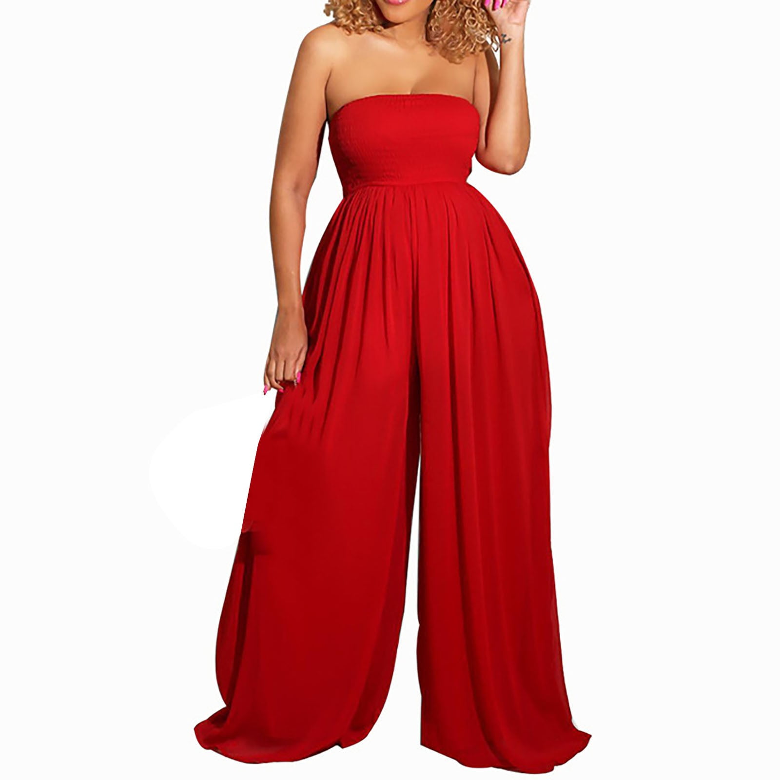 Zenana Strapless Wide Leg Smocked Jumpsuit