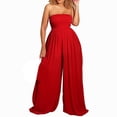thumbnail image 1 of Dyfzdhu Jumpsuits for Women Strapless Tube Wide Leg Smocked Casual Off Shoulder Loose Long Pants Rompers Red, 1 of 4