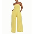 thumbnail image 1 of Dyfzdhu Jumpsuits for Women Strapless Tube Wide Leg Smocked Casual Off Shoulder Loose Long Pants Rompers Yellow, 1 of 5