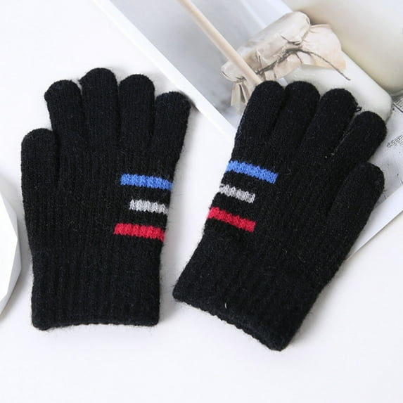 Dyfzdhu Kid Winter Gloves Children Stretchy Warm Gloves Boys Or Girls Knit Gloves Black