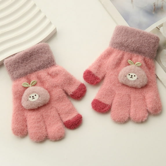 Dyfzdhu Kid Winter Gloves Children Stretchy Warm Gloves Boys Or Girls Knit Gloves Pink