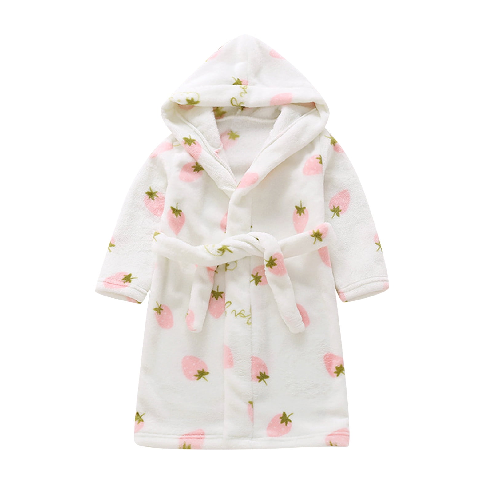 Dyfzdhu Kids Girls Bathrobes Fall Winter Flannel Fleece Strawberry