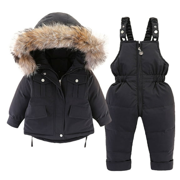 Dyfzdhu Kids Girls Boys Winter Thick Warm Hooded Down Coat Paraks Playsuit Pants Jumpsuit Snowsuit Set