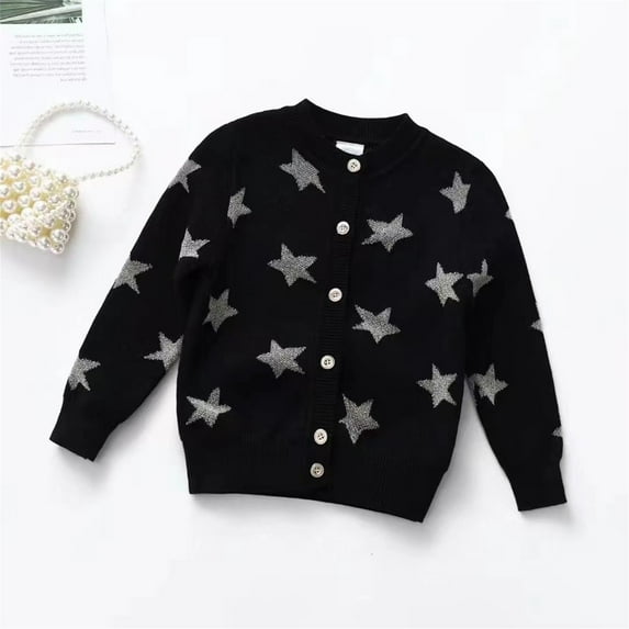Dyfzdhu Kids Toddler Baby Girls Boys Autumn Winter Knit Sweater Star Graphic Long Sleeve Coat Cardigan