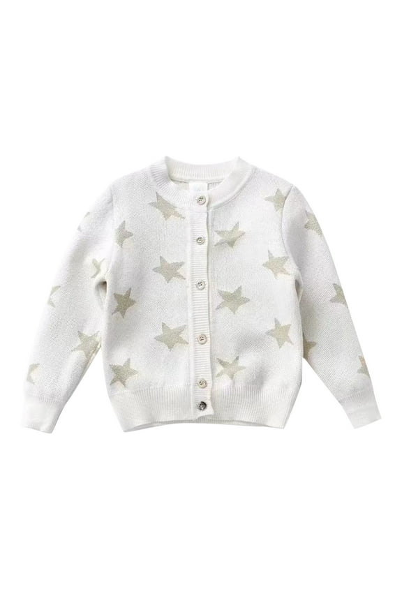 Kids Toddler Baby Girls Boys Autumn Winter Knit Sweater Star Graphic Long Sleeve Coat Cardigan