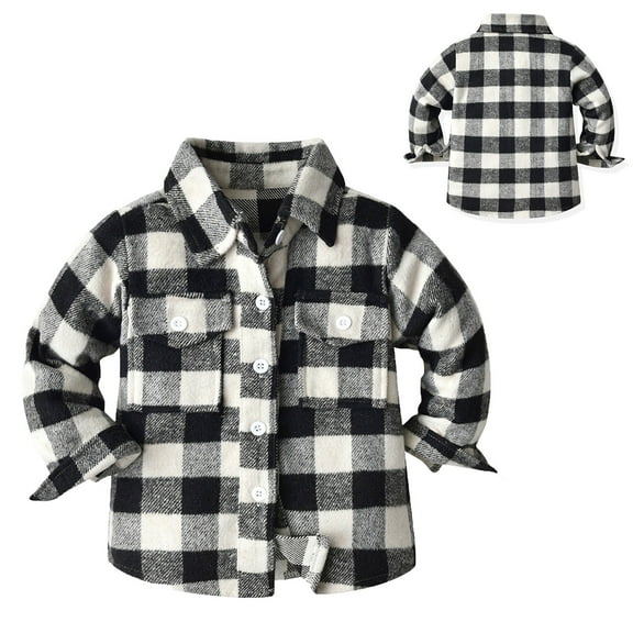 Dyfzdhu Kids Toddler Flannel Shirt Jacket Plaid Long Sleeve Lapel Button Down Shacket Baby Boys Girls Pockets Top Coat Outwear