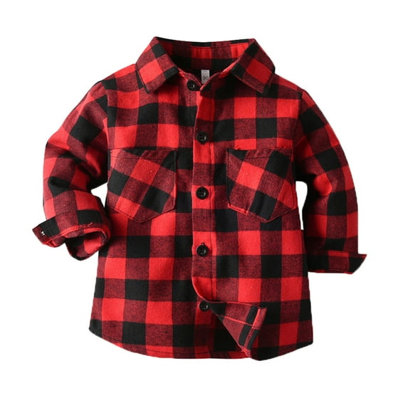 Dyfzdhu Kids Toddler Flannel Shirt Jacket Plaid Long Sleeve Lapel Button Down Shacket Baby Boys Girls Top Coat Outwear