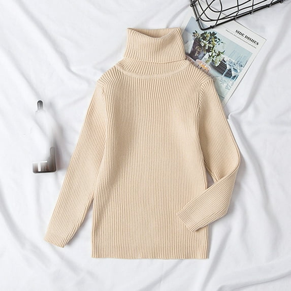 Dyfzdhu Kids Turtleneck Sweater Children Girls Baby Toddler Solid Thermal Tops Long Sleeve Knit Pullover Sweater 12M-6Y