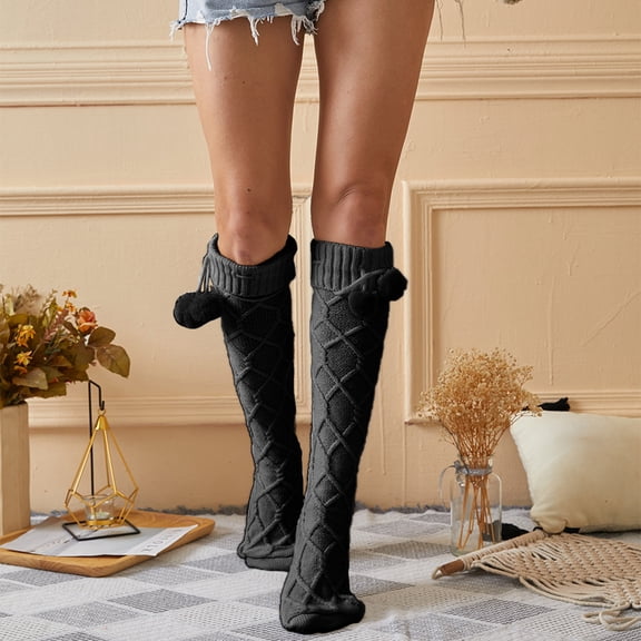 Dyfzdhu Knee High Stockings For Women Casual Autumn Winter Solid Color Knitted Stockings Long Tube Socks