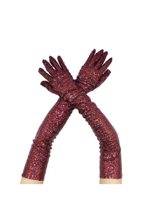 Knit Gloves Fashion Sparkly Sequins Long Elastic Glitter Costume For Women And Girls Winter Gloves