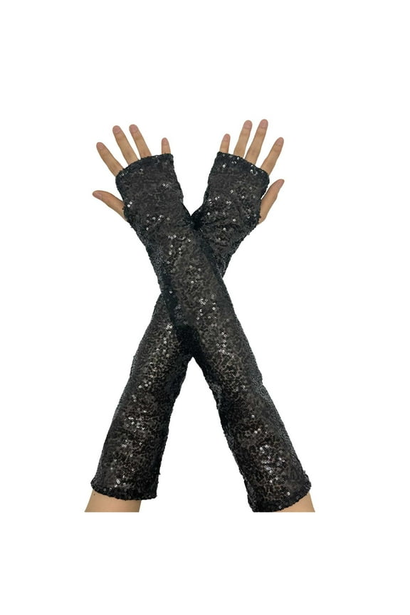 Knit Gloves Fashion Sparkly Sequins Long Fingerless Elastic Glitter Costume For Women And Girls Winter Gloves