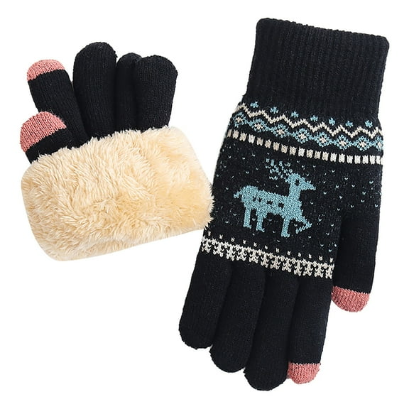 Dyfzdhu Knit Gloves Fawn Women'S Knitted Plus Velvet Thickened Autumn And Warm Pattern (Adult ) Winter Gloves
