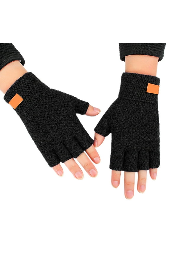 Knit Gloves Half Finger Warm Knit For Adult Thickened Open Finger Outdoor Jacquard For Cycling Winter Gloves