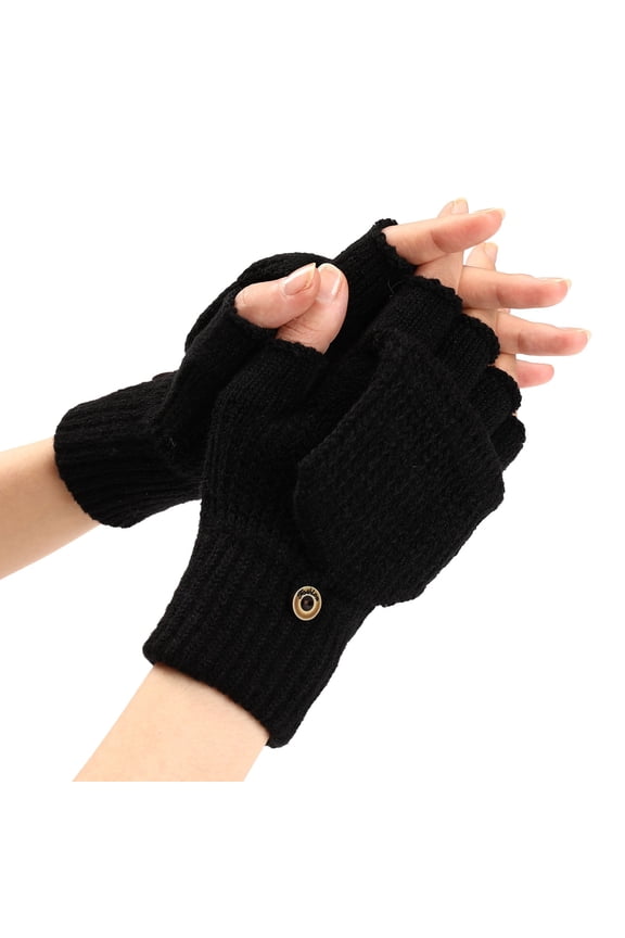 Knit Gloves Knit Convertible Fingerless Wool Thermal Unisex Winter Gloves