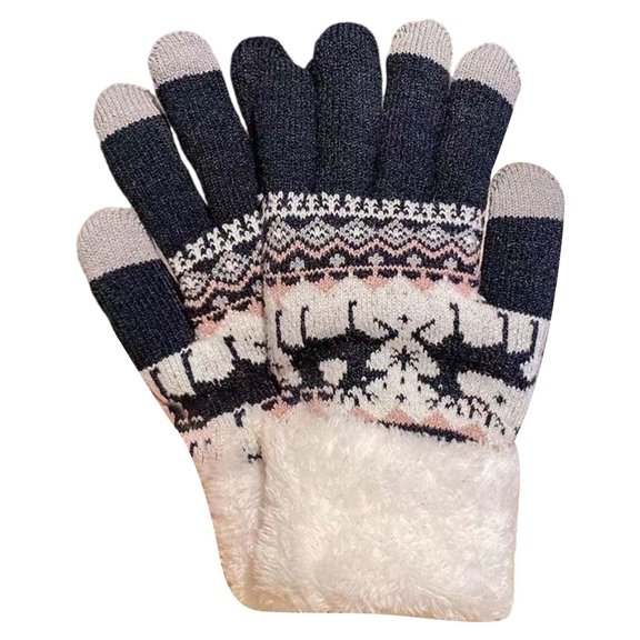 Dyfzdhu Knit Gloves Knitted Cold Proof Plush Thickened Christmas Winter Gloves