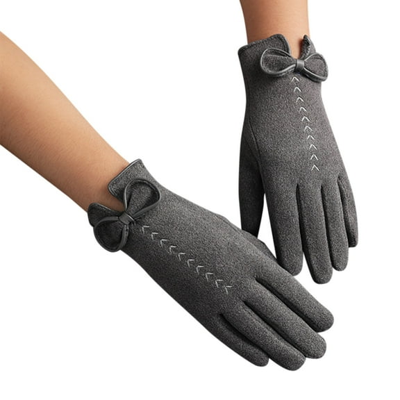 Dyfzdhu Knit Gloves Ladies Fashion Warm Outdoor Riding Driving Cute Bow Plus Fleece Touched Screen NonSlip Winter Gloves