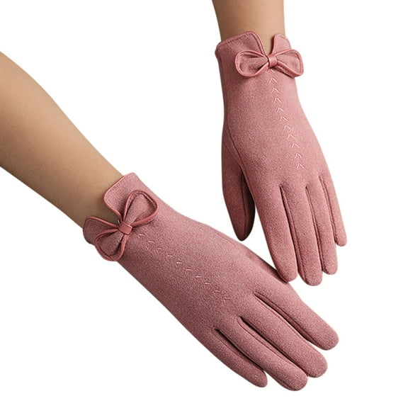 Dyfzdhu Knit Gloves Ladies Fashion Warm Outdoor Riding Driving Cute Bow Plus Fleece Touched Screen NonSlip Winter Gloves