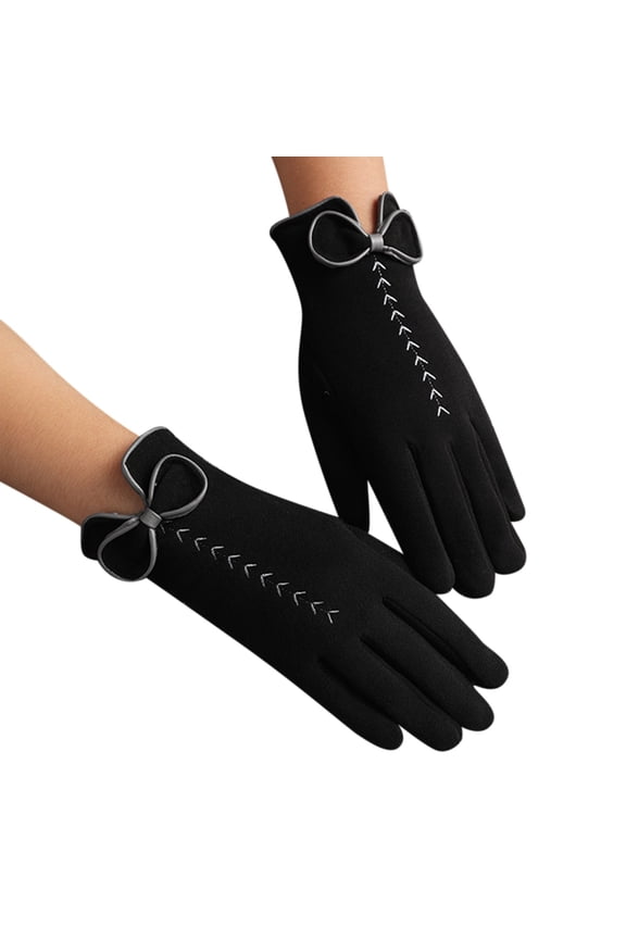 Knit Gloves Ladies Fashion Warm Outdoor Riding Driving Cute Bow Plus Fleece Touched Screen NonSlip Winter Gloves