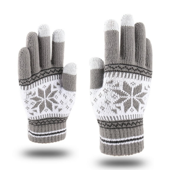 Dyfzdhu Knit Gloves Men's And Women's Snowflake Printing , Creative And Fashionable Mobile Phone With Screen Knitted , Thick And Warm Adult Winter Gloves