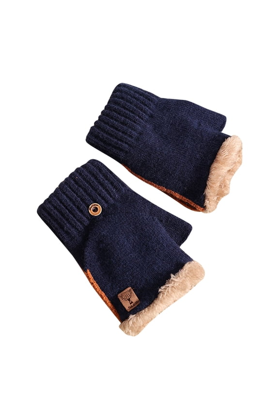 Knit Gloves Womens Plush Half Finger Thickened Open Finger Flap Riding Outdoor Cold Warmth Winter Gloves