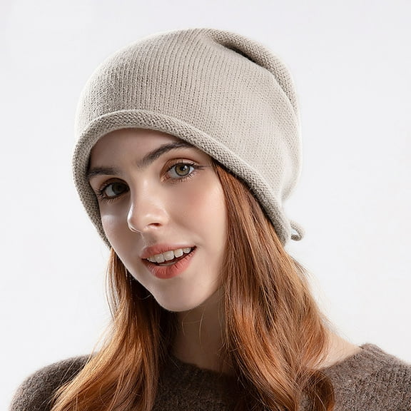 Dyfzdhu Knit Hat Autumn Winter Travel Solid Color All Breathable Pile Girl Ear Protector Moon Beige