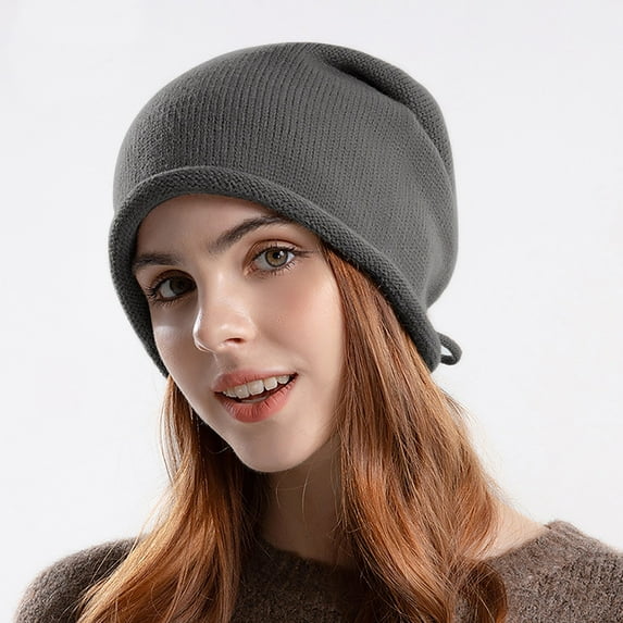Dyfzdhu Knit Hat Autumn Winter Travel Solid Color All Breathable Pile Girl Ear Protector Moon Gray