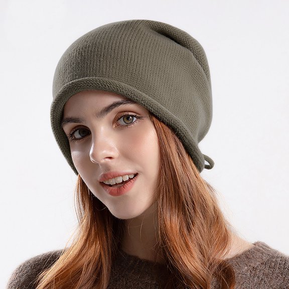 Dyfzdhu Knit Hat Autumn Winter Travel Solid Color All Breathable Pile Girl Ear Protector Moon
