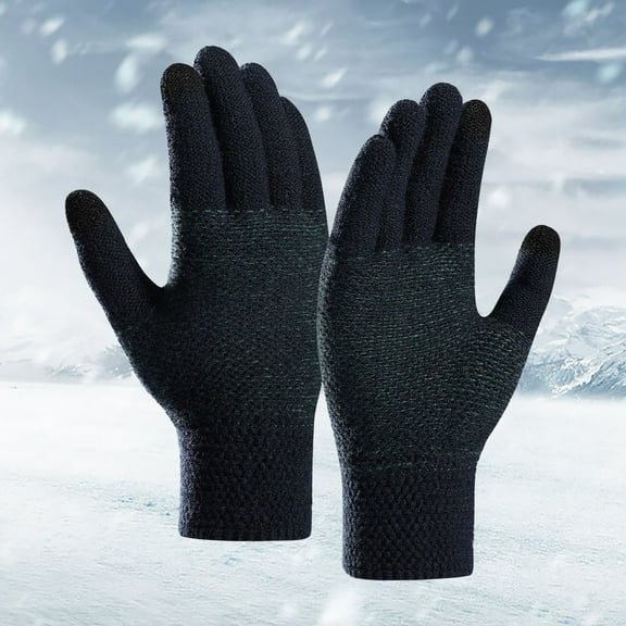 Dyfzdhu Knitted Gloves Fall Winter Fleece Thickened Gloves Warm Touchscreen Outdoor Wool Gloves Black
