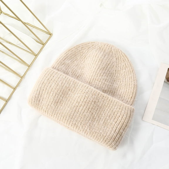 Dyfzdhu Knitted Hat Women Candy Color Versatile Fashion Autumn Winter Solid Warm Rabbit Suede Beige