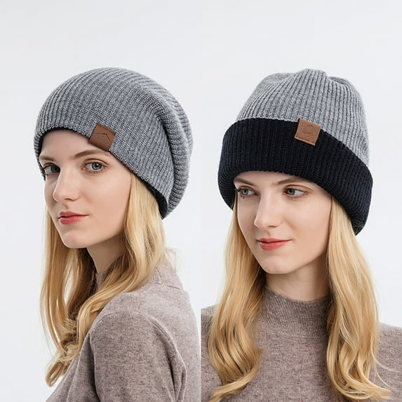 Dyfzdhu Knitted Hats for Men Women Neutral Solid Color Warm Couples Can Be Worn On Both Sides Winter Gray