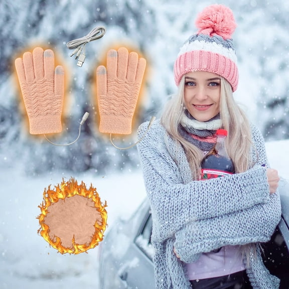 Dyfzdhu Knitted Touched Screen 5-finger Electric Heating Gloves USB Electric Heating Gloves Orange