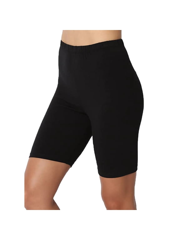 Leggings for Women Sport Yoga Solid Mid Thigh Stretch Cotton Span High Waist Active Short Leggings Black